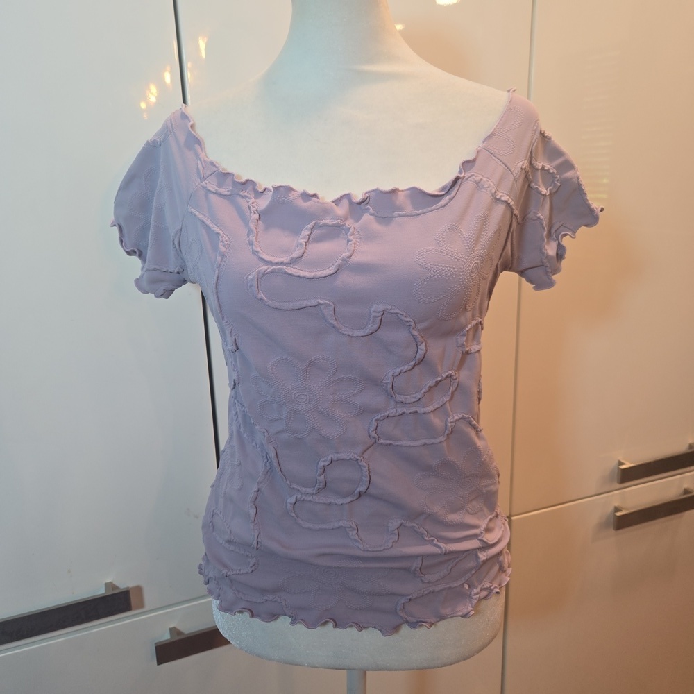 VTG Haystacks Y2K Off the Shoulder Floral Stretch Top Purple Size Large